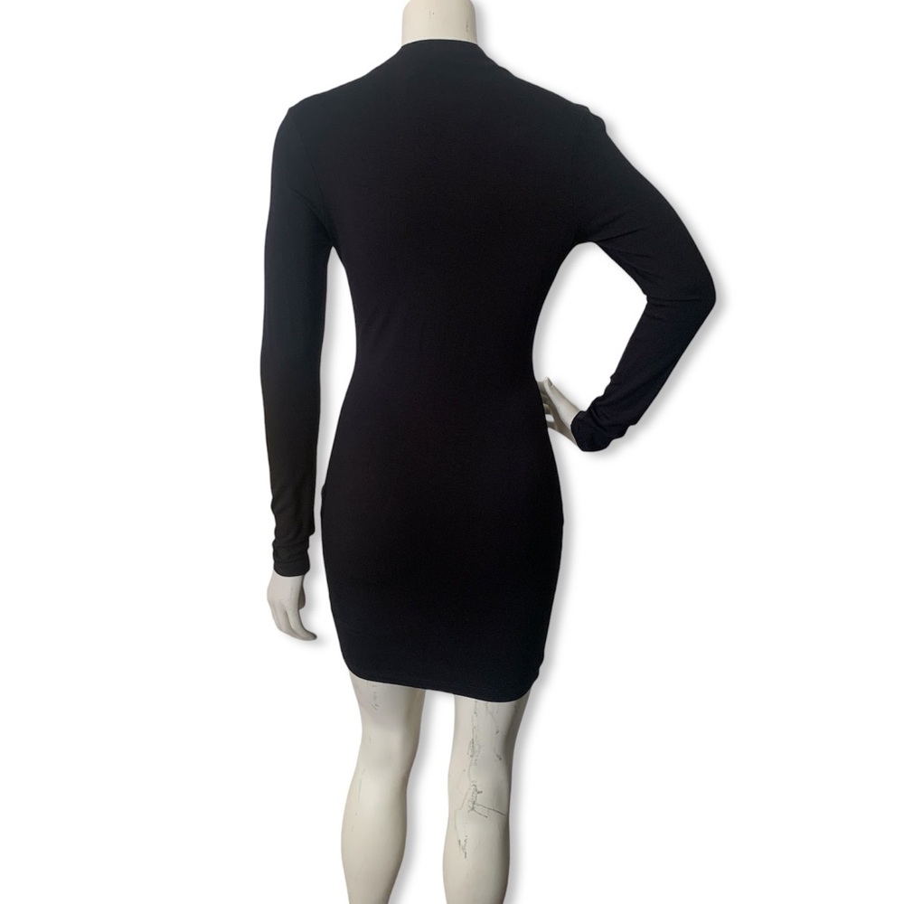 WOMENS HIGH NECK LONG SLEEVE BASIC BODYCON DRESS - Picture 5 of 5